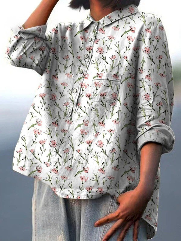 Pink Spring Floral Repeat Pattern Printed Women's Casual Shirt