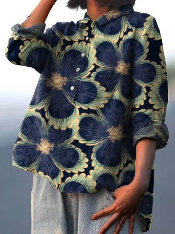Women's Vintage Floral Art Print Casual Shirt