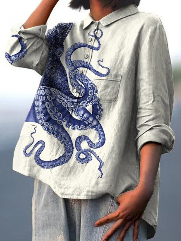 Women's Deep Sea Octopus Tentacles Art Print Casual Shirt
