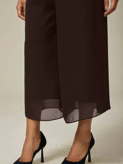 Cropped lengte rechte pijp broek met chiffon split pijp overlay