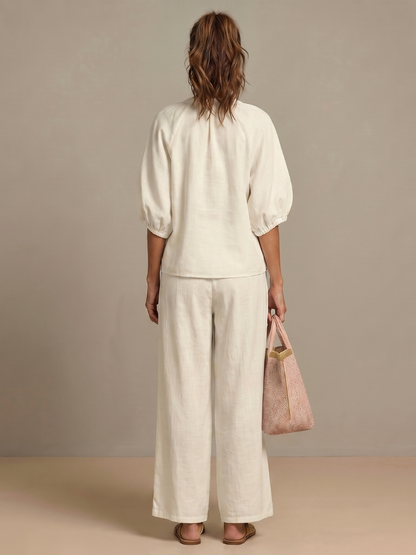 Natalia | Zip Front Blouson Top Wide Leg Set