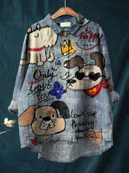 Cute Dog Art Print Casual  Shirt