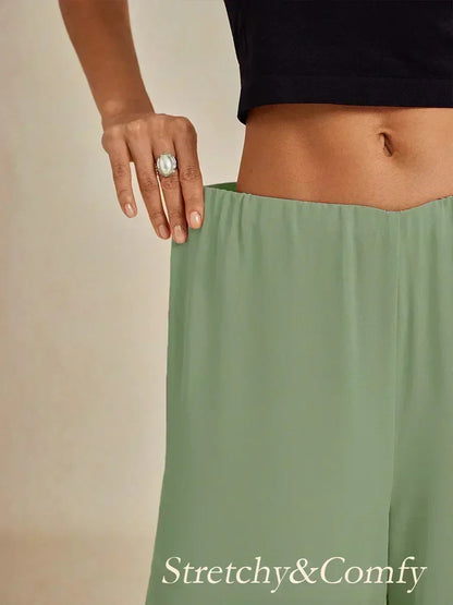 Cropped lengte rechte pijp broek met chiffon split pijp overlay
