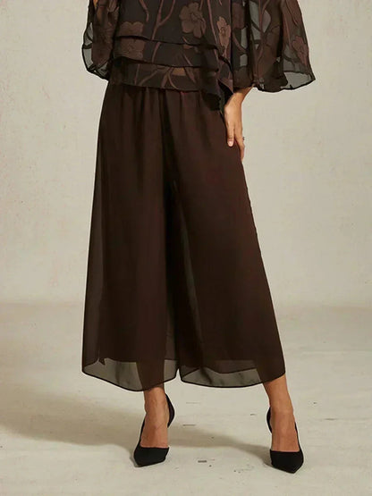Cropped lengte rechte pijp broek met chiffon split pijp overlay