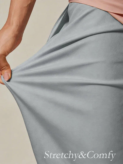 Cropped lengte rechte pijp broek met chiffon split pijp overlay