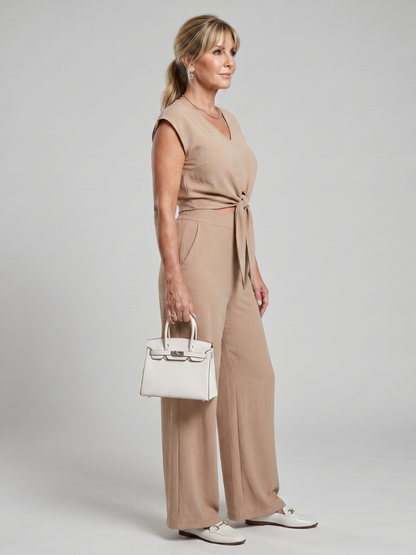 Leonora | Simple V Neck Strap Short Top Wide-leg Pants Sets