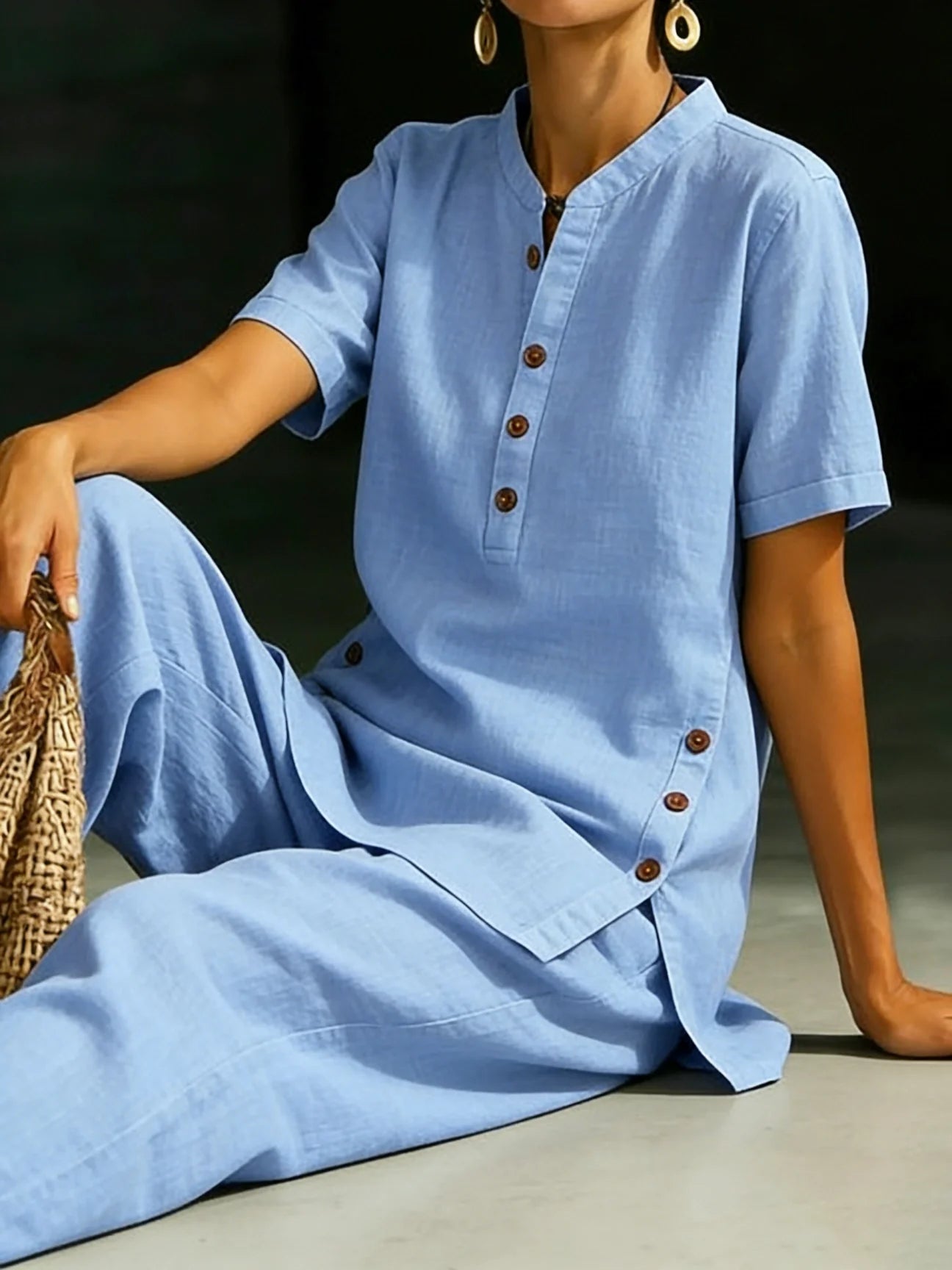 Serena | Classic Linen Button Detail Two-Piece Set