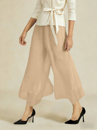 Cropped lengte rechte pijp broek met chiffon split pijp overlay