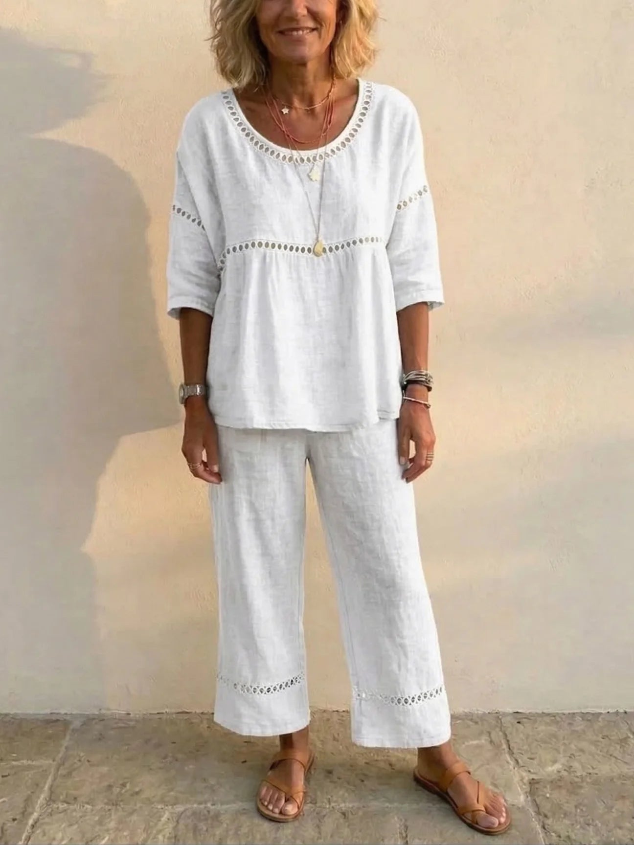 Marielle | Soft Linen Two-Piece Set with Lace Detail