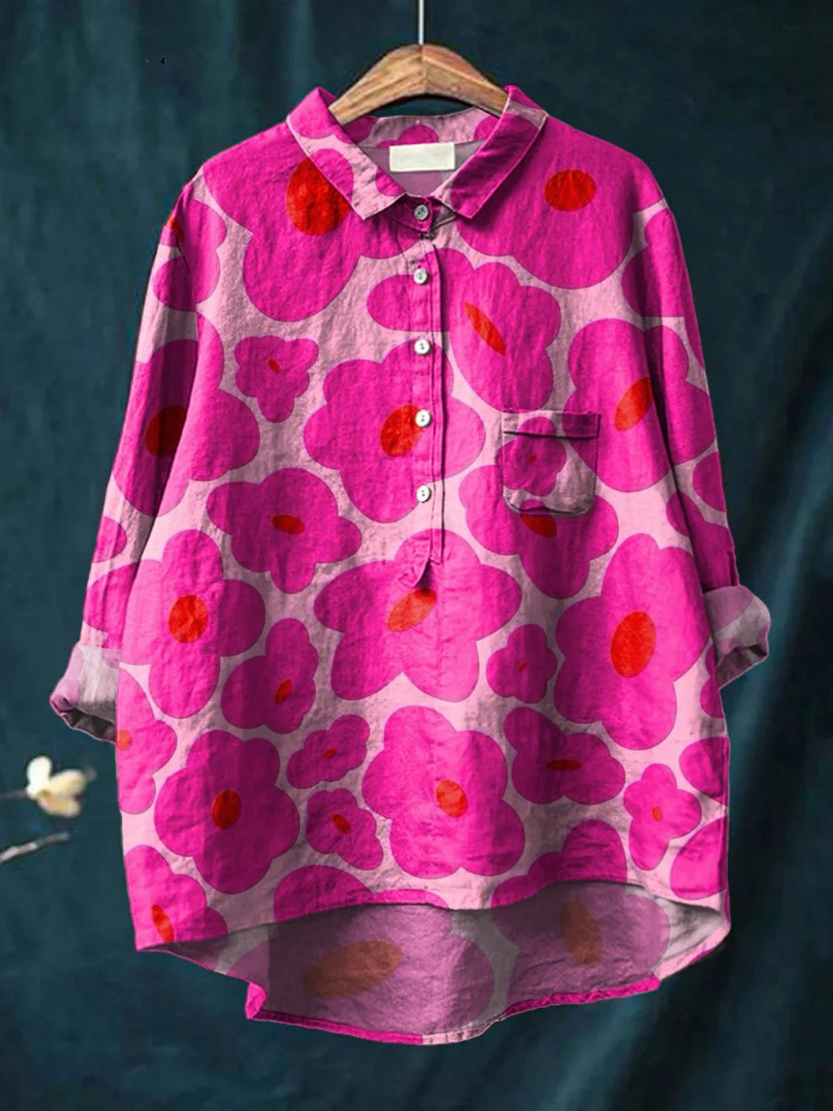 Vibrant Pink Floral Pattern Printed Women's Casual  Shirt
