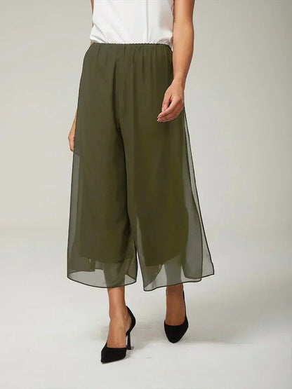 Cropped lengte rechte pijp broek met chiffon split pijp overlay
