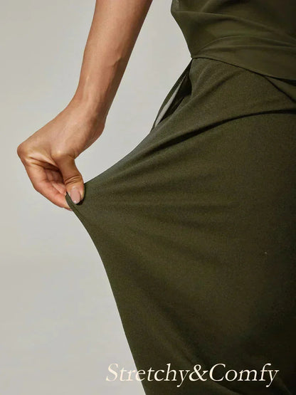 Cropped lengte rechte pijp broek met chiffon split pijp overlay