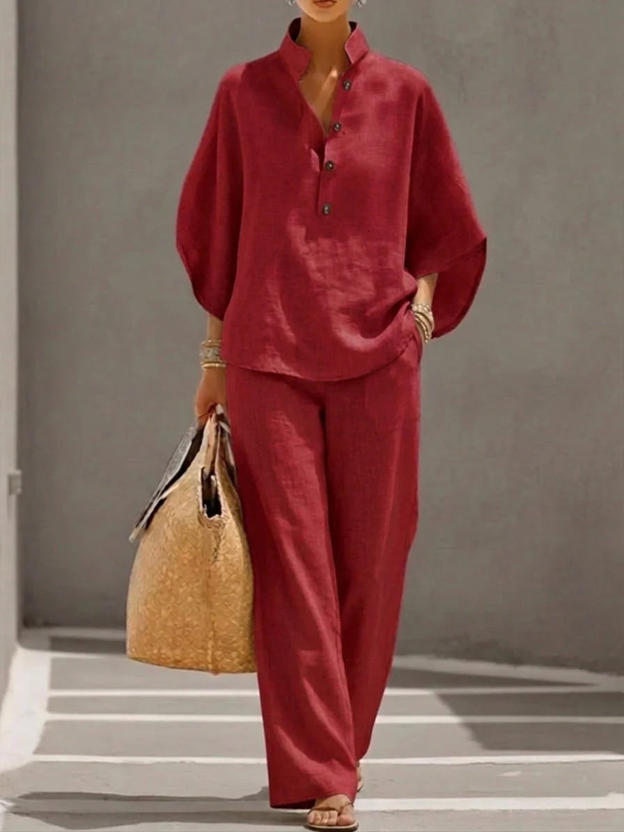 Noelle | Relaxed Button Linen Two-Piece Set
