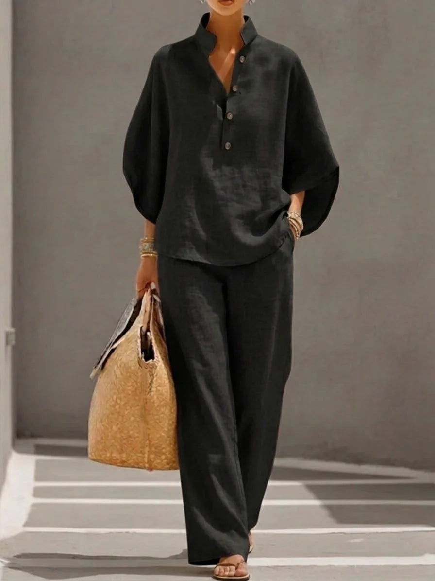 Noelle | Relaxed Button Linen Two-Piece Set