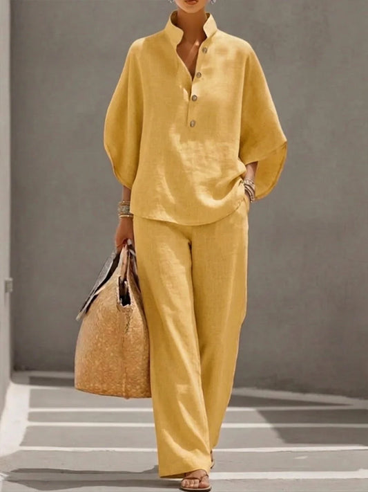 Noelle | Relaxed Button Linen Two-Piece Set